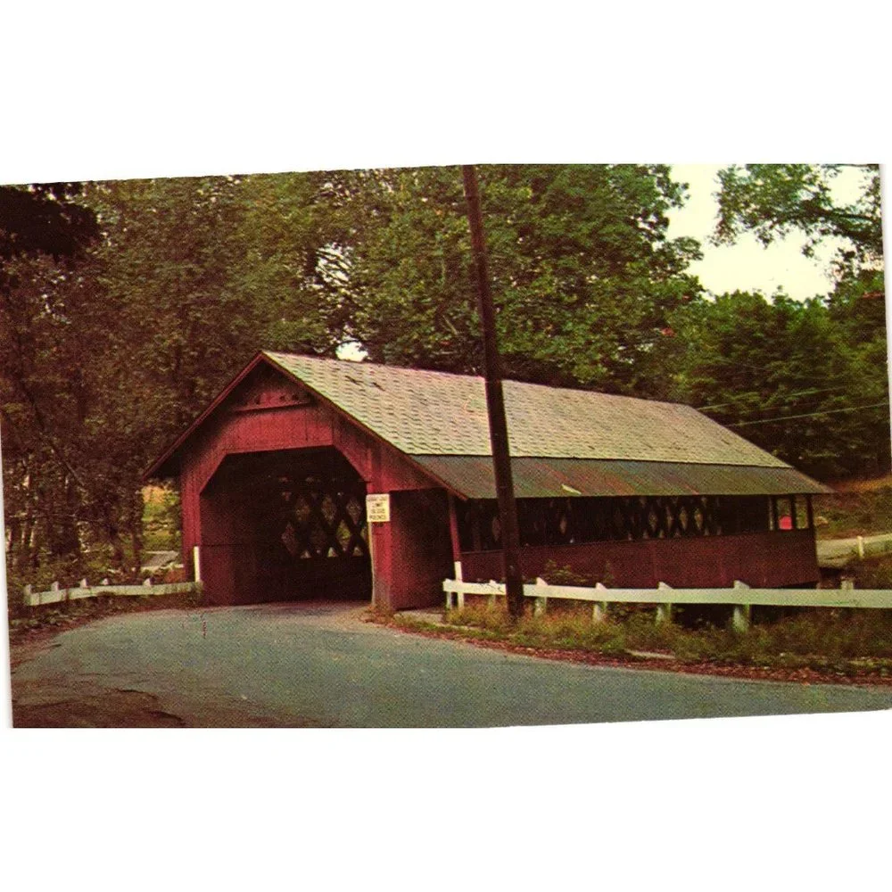 Covered Bridge Postcards Vermont Bath Towel Travel Unposted Red Wood Park Vintag